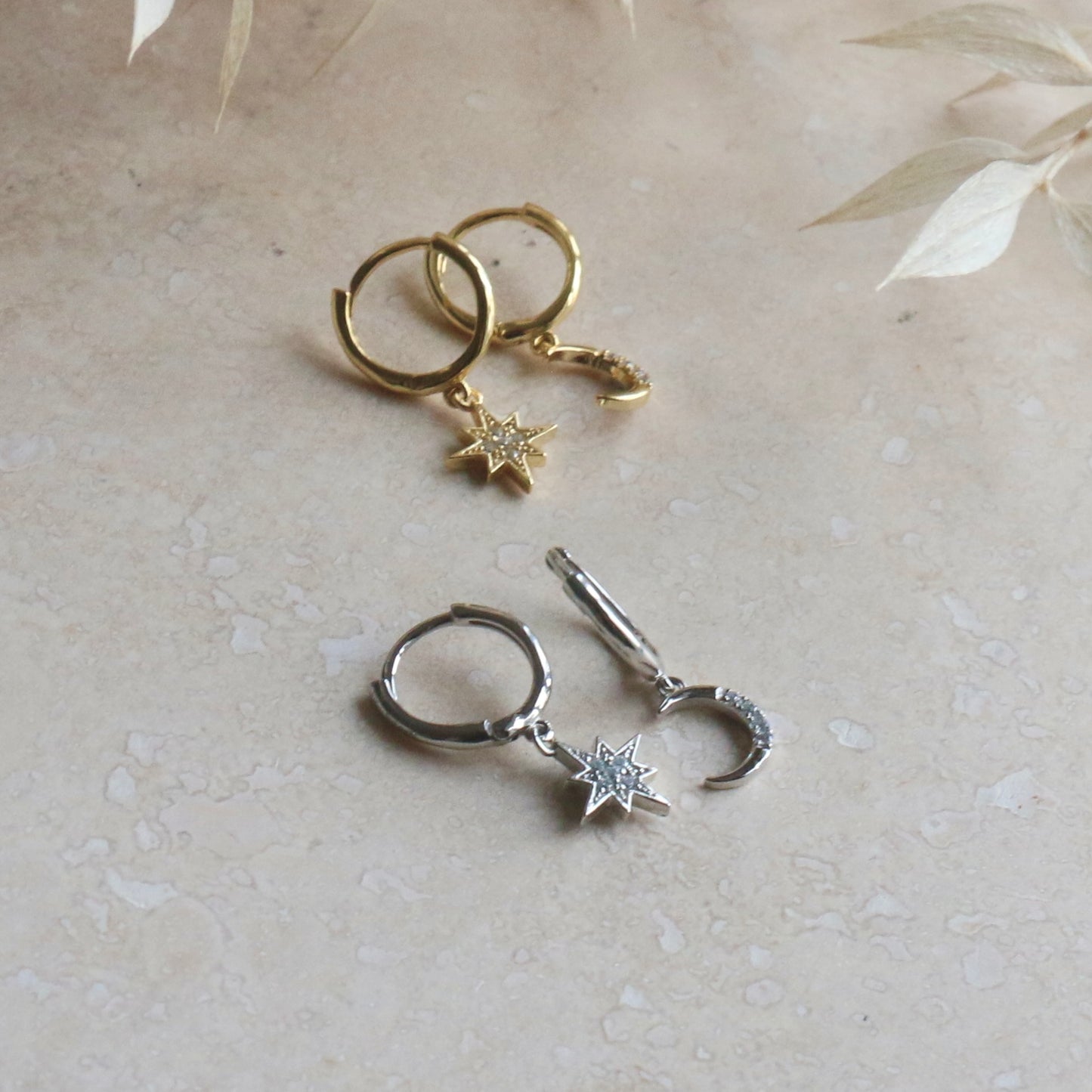 Moon & Star Huggie Hoops