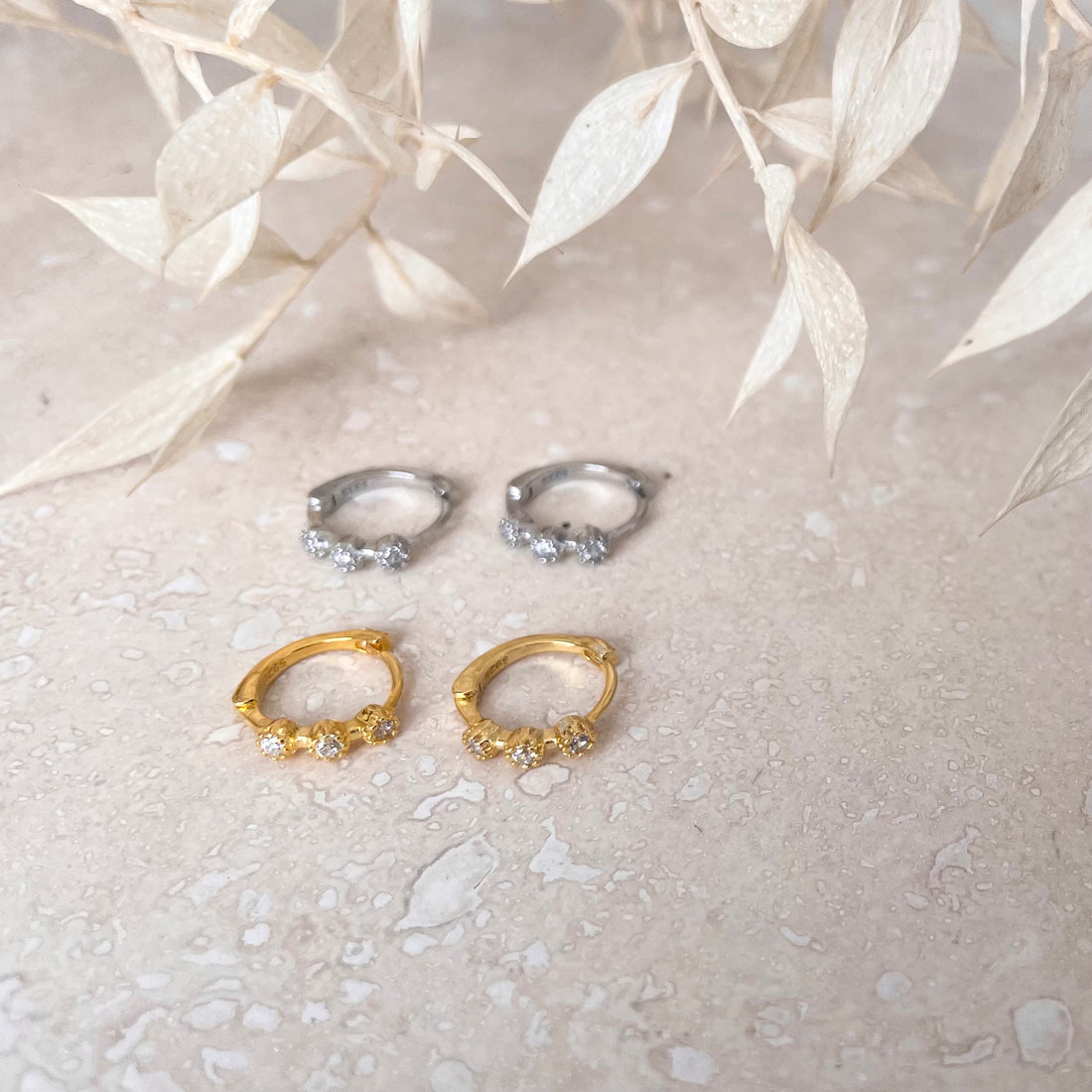 Diamanté Huggie Hoops – Demi Fine Hoop Earrings – Little Nell Jewellery
