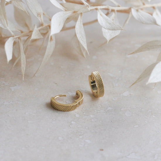 Gold Etched Huggie Hoops