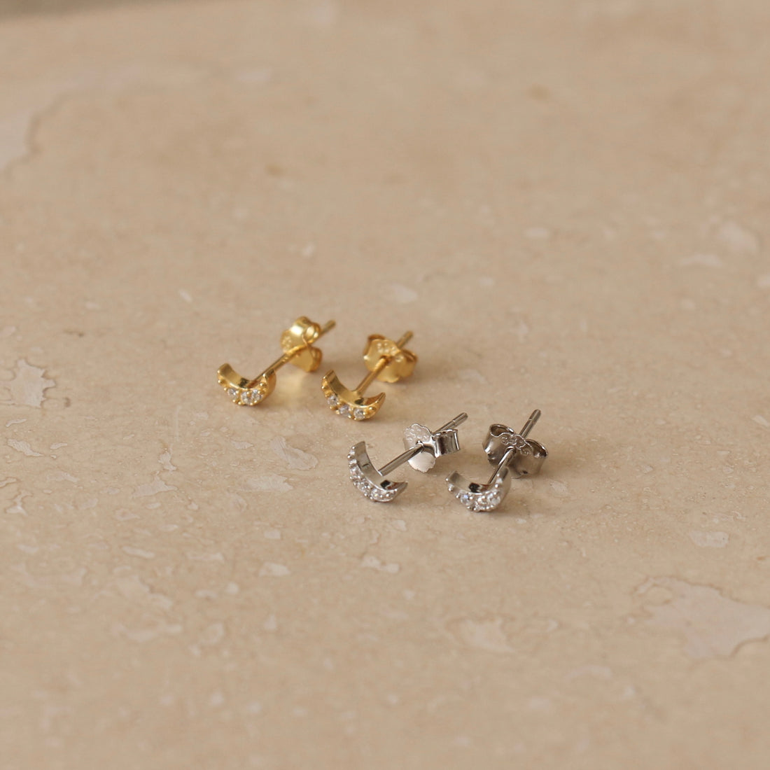 Gold or Silver Micro Moon Studs – Stud Earrings – Little Nell Jewellery