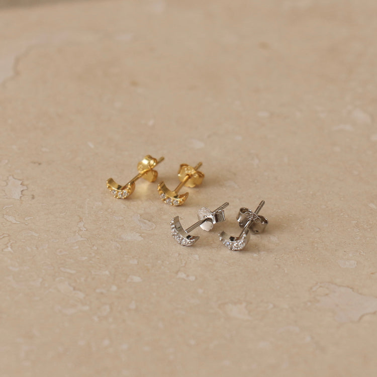 Gold or Silver Micro Moon Studs – Stud Earrings – Little Nell Jewellery