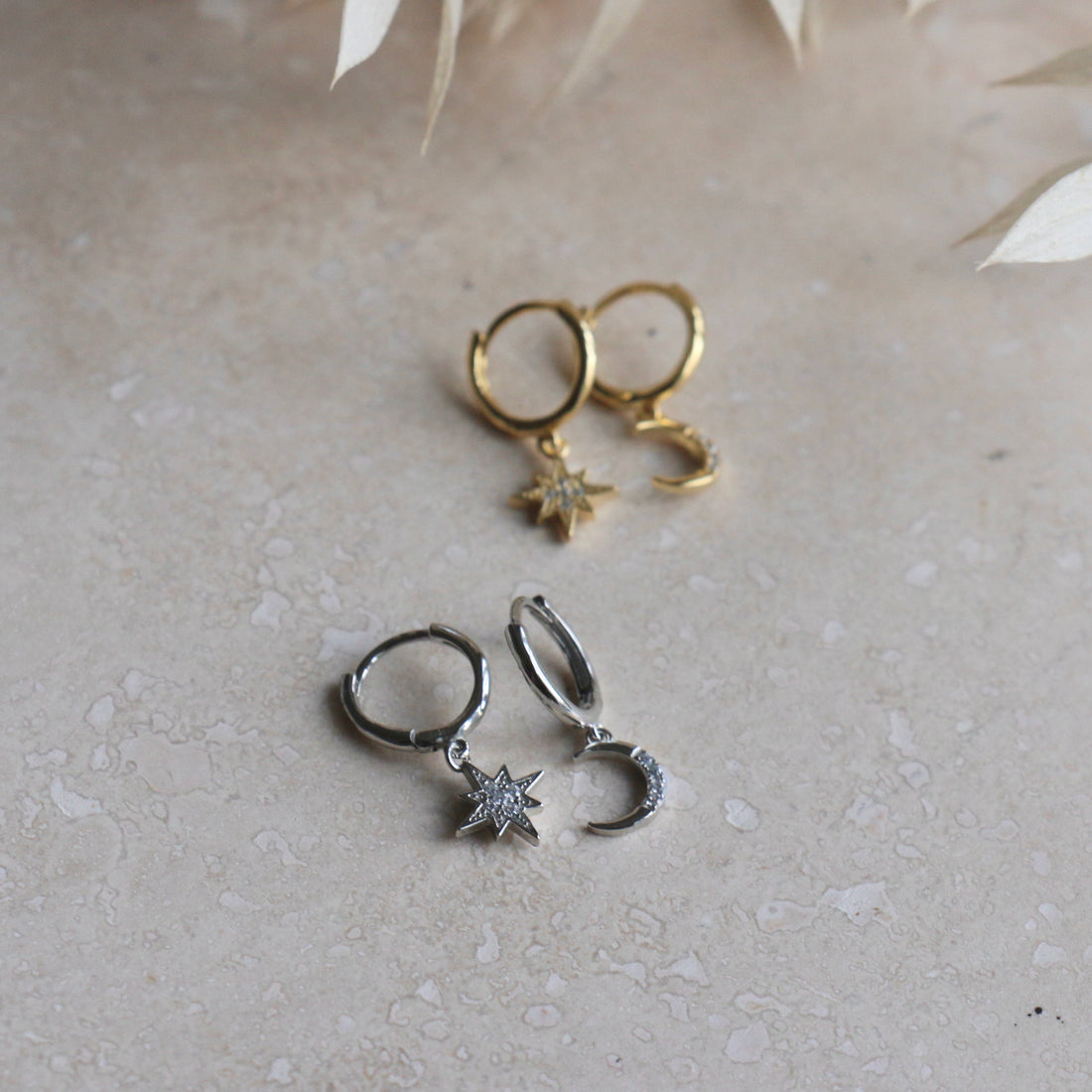 Moon & Star Huggie Hoops – Demi Fine Hoop Earrings – Little Nell Jewellery