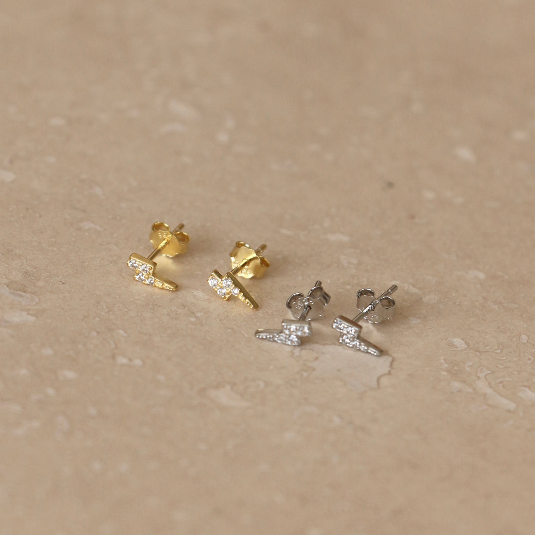 Gold or Silver Micro Lightning Bolt Studs – Stud Earrings – Little Nell Jewellery