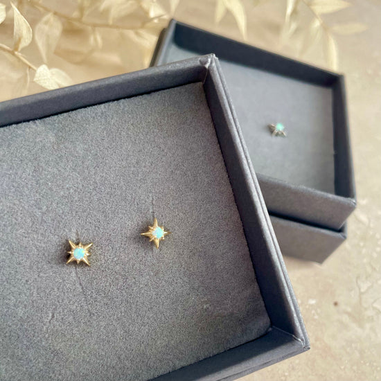 Load image into Gallery viewer, Gold or Silver Opal Starburst Studs
