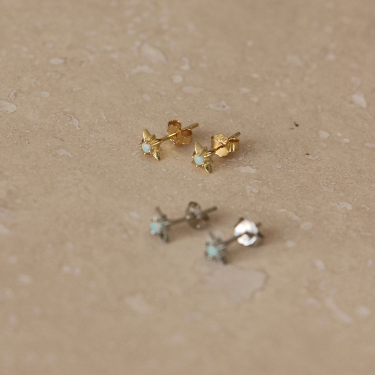 Gold or Silver Opal Starburst Studs – Stud Earrings – Little Nell Jewellery